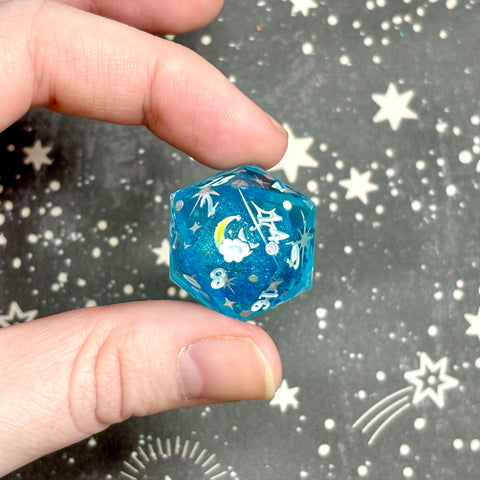 "Ocean Waves, Holographic Silver Stars" - Show Off Logo d20