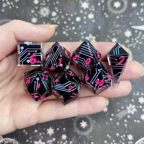 "Circuit Board" - 7 Piece Show Off Set - Numeric d20