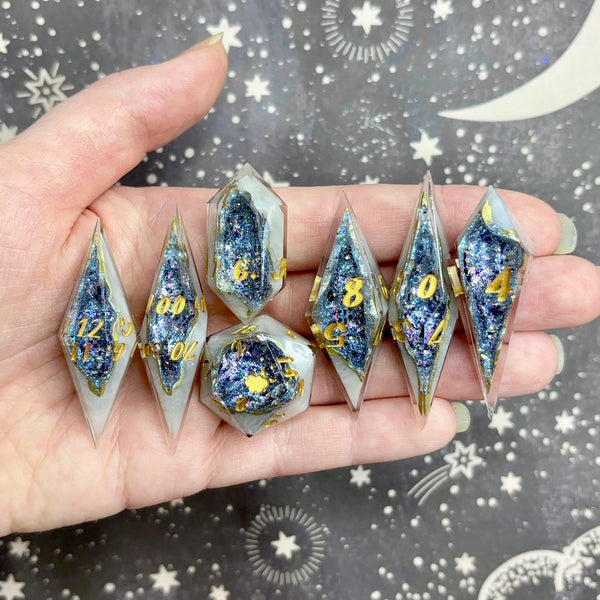 "Dark Crystals" - Elongated 7 Piece Show Off Set - Logo d20