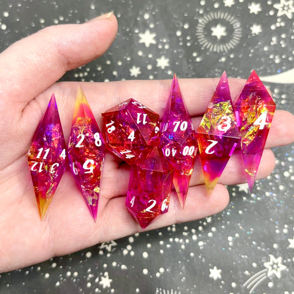 "Warm Gems" - Elongated 7 Piece Show Off Set - Logo d20