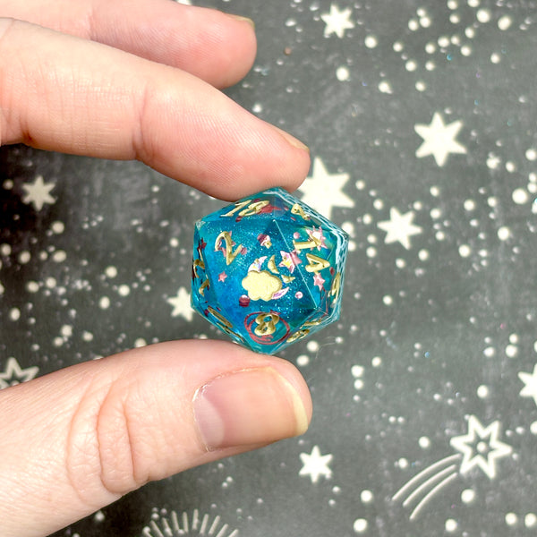 "Ocean Waves, Pink Stars" - Standard Logo d20