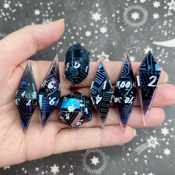 "Cyber Style" - Elongated 7 Piece Show Off Set - Logo d20