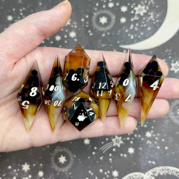 "Brown Sugar Boba" - Elongated 7 Piece Show Off Set - Logo d20