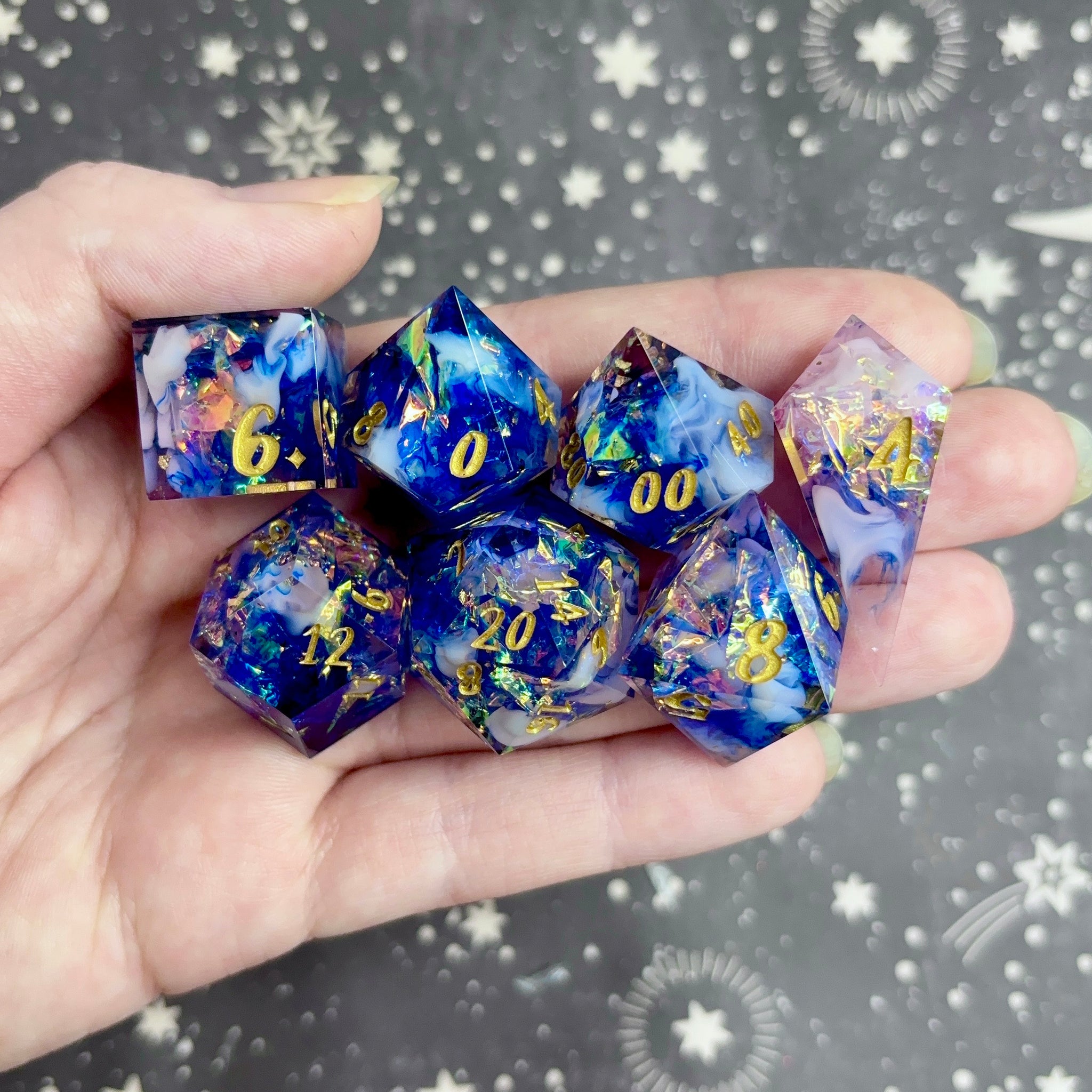 "The Cobalt Empress" - 7 Piece Show Off Set - Numeric d20