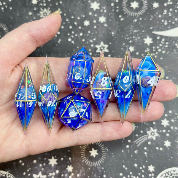 "Dreamy Planets" - Elongated 7 Piece Show Off Set - Logo d20