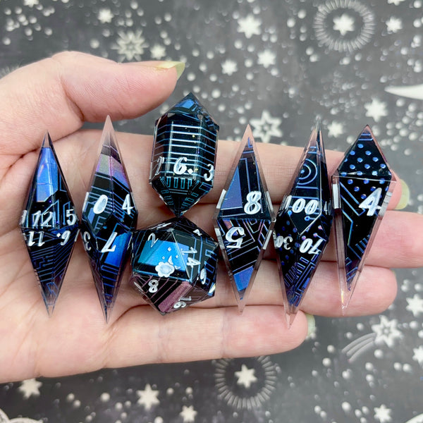 "Cyber Style" - Elongated 7 Piece Show Off Set - Logo d20